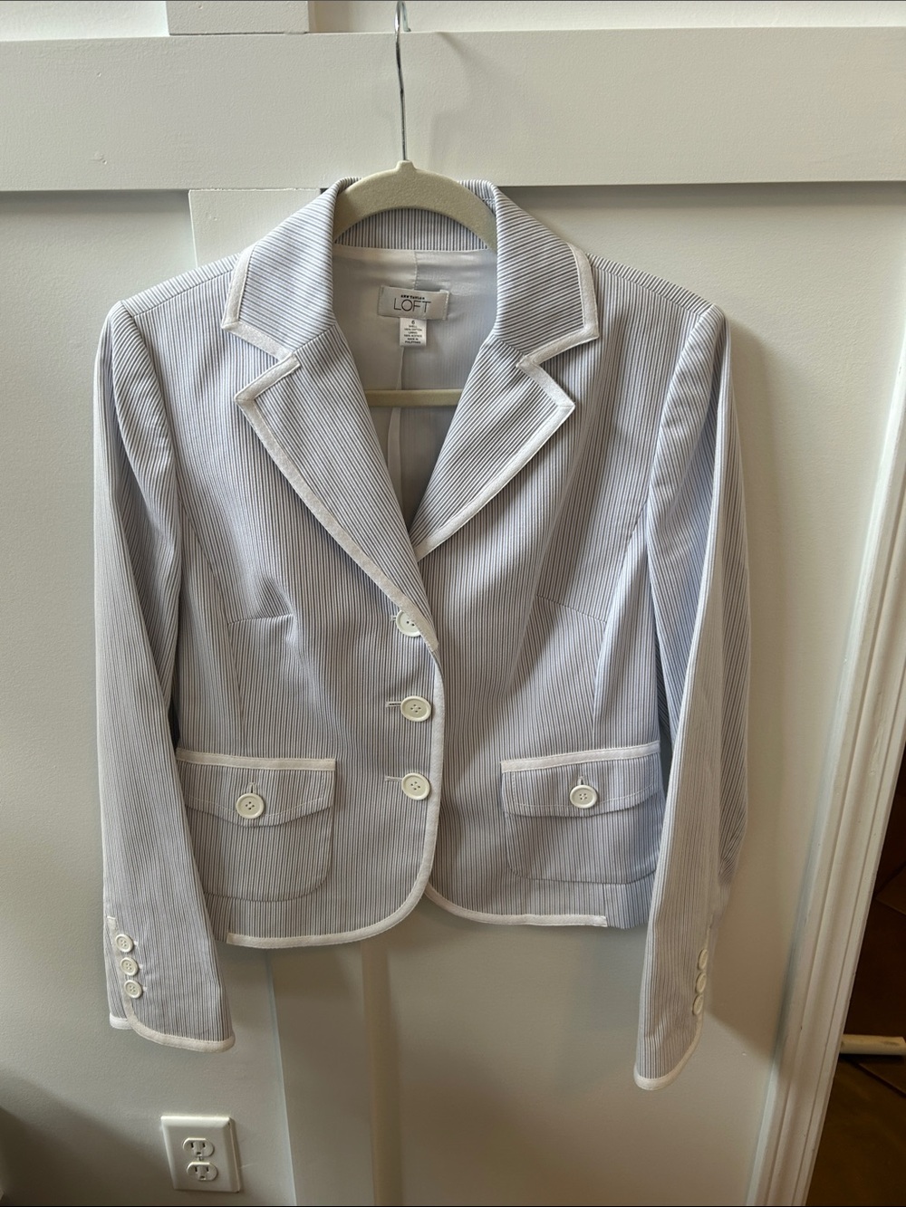 Loft Seersucker Blazer Women 6